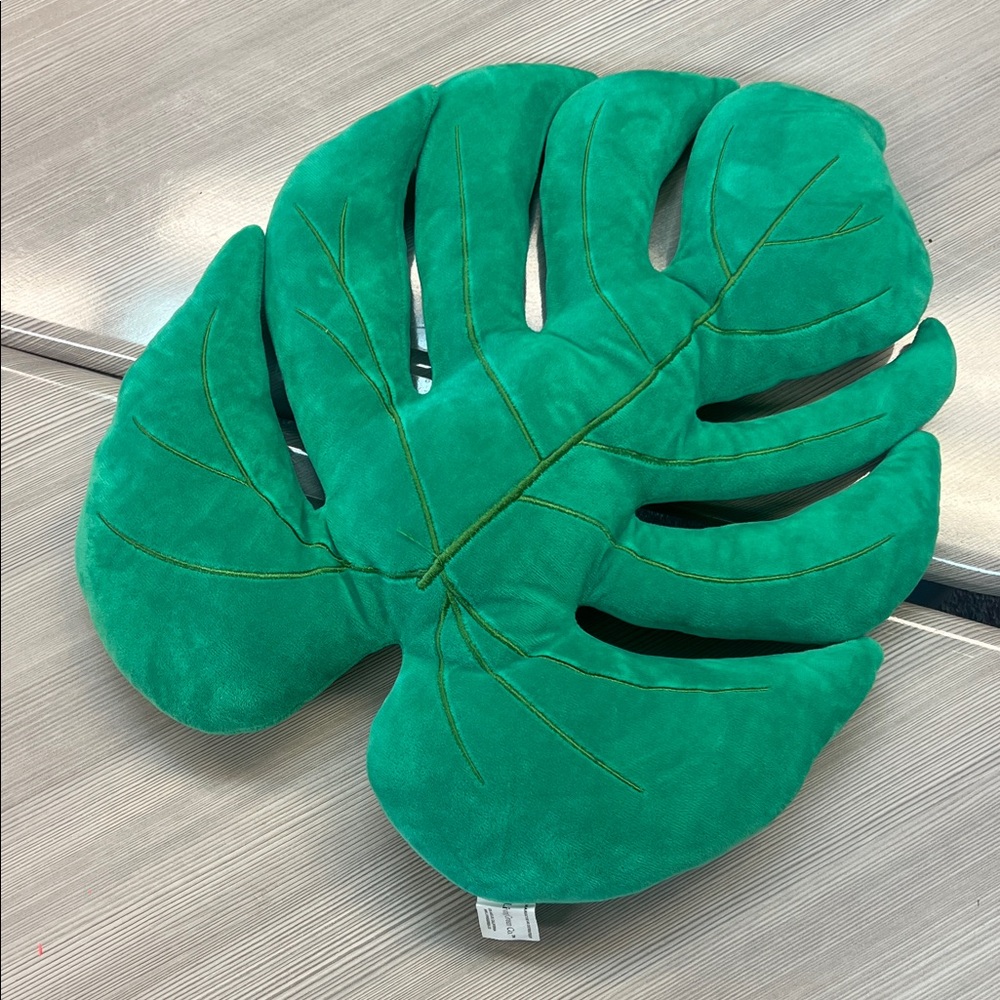 Green 3D Accent Monstera Deliciosa Succulent  Philosophy Plush Leaf Throw Pillow